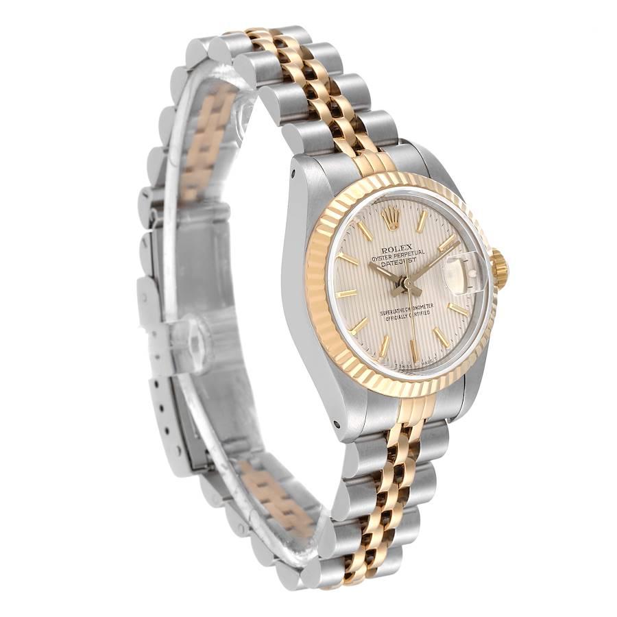 Rolex Datejust Stahl-Damenuhr 69173 mit geriffelter Lünette und Wandteppich-Zifferblatt im Zustand „Gut“ im Angebot in Atlanta, GA