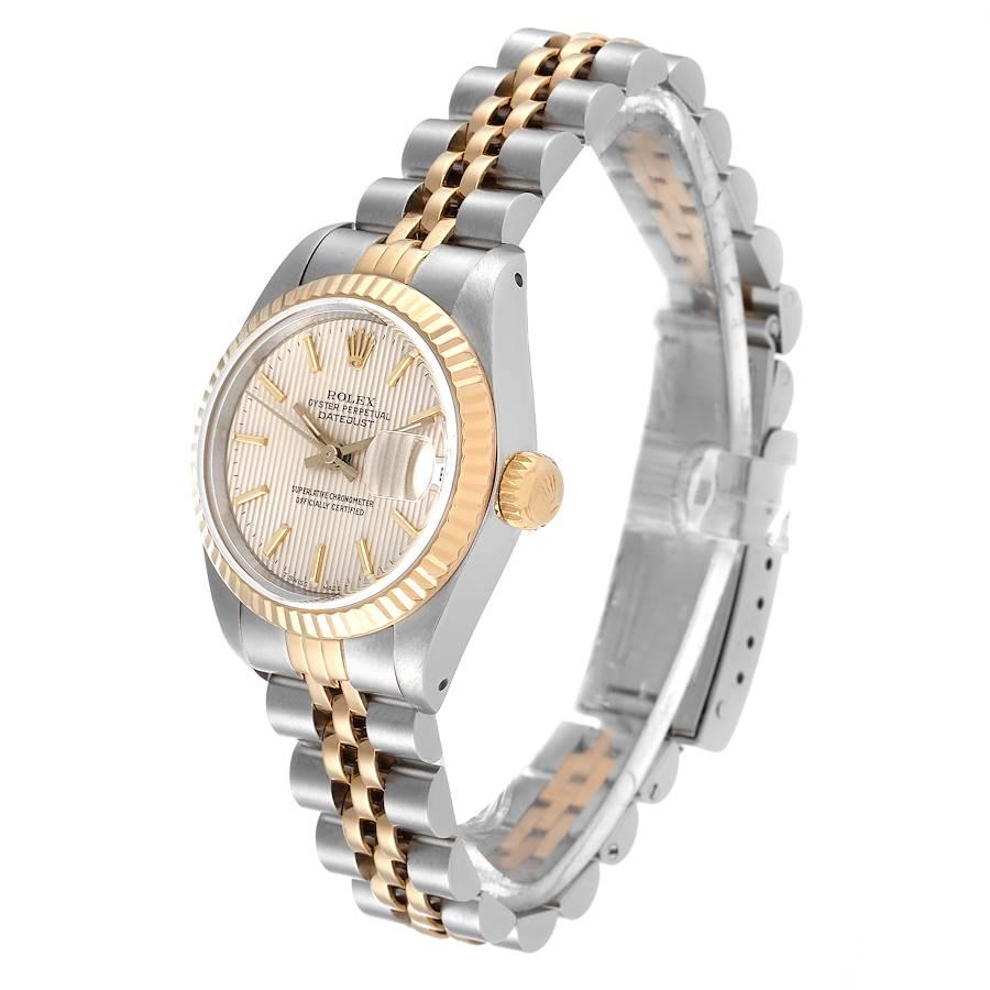 Rolex Datejust Stahl-Damenuhr 69173 mit geriffelter Lünette und Wandteppich-Zifferblatt im Angebot 1