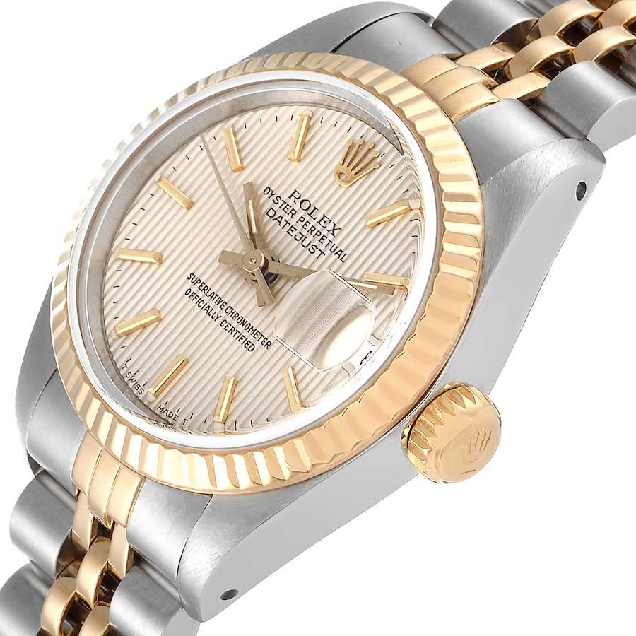 Rolex Datejust Stahl-Damenuhr 69173 mit geriffelter Lünette und Wandteppich-Zifferblatt im Angebot 2