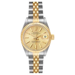 Rolex Datejust Steel Yellow Gold Fluted Bezel Tapestry Dial Ladies Watch 69173