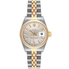 Rolex Datejust Stahl-Damenuhr 69173 mit geriffelter Lünette und Wandteppich-Zifferblatt