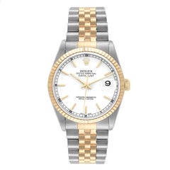 Rolex Datejust Steel Yellow Gold Fluted Bezel White Dial Mens Watch 16233