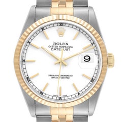 Rolex Datejust Steel Yellow Gold Fluted Bezel White Dial Mens Watch 16233