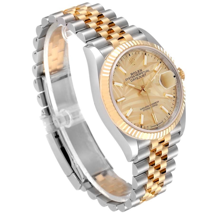 Rolex Datejust Stahl Gelbgold Goldenes Palmen Zifferblatt Herrenuhr 126233 Ungetragen im Angebot 1