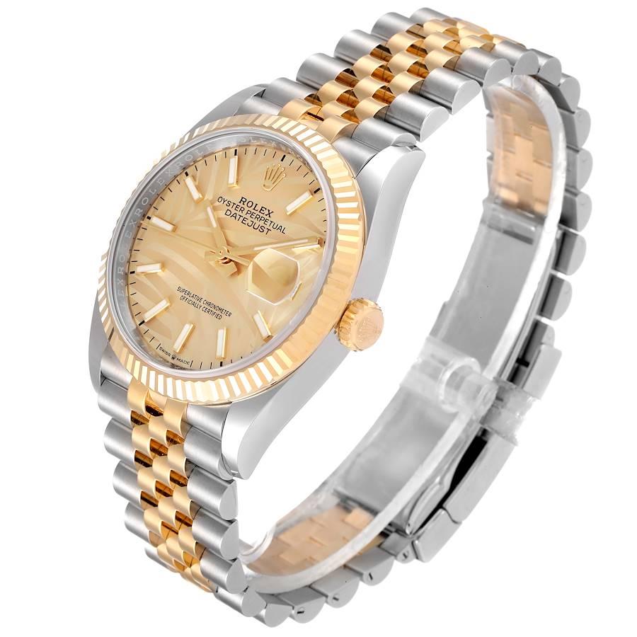 Rolex Datejust Stahl Gelbgold Goldenes Palmen Zifferblatt Herrenuhr 126233 Ungetragen im Angebot 2