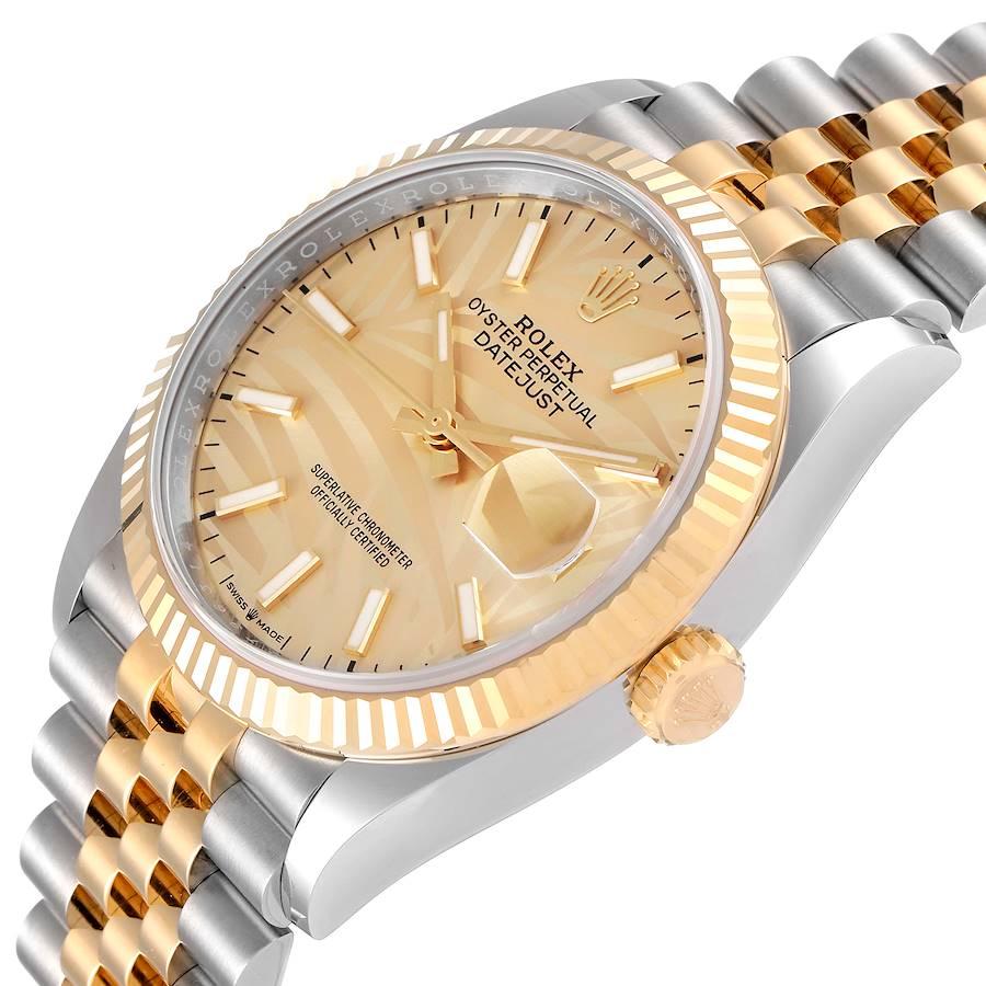 Rolex Datejust Stahl Gelbgold Goldenes Palmen Zifferblatt Herrenuhr 126233 Ungetragen im Angebot 3