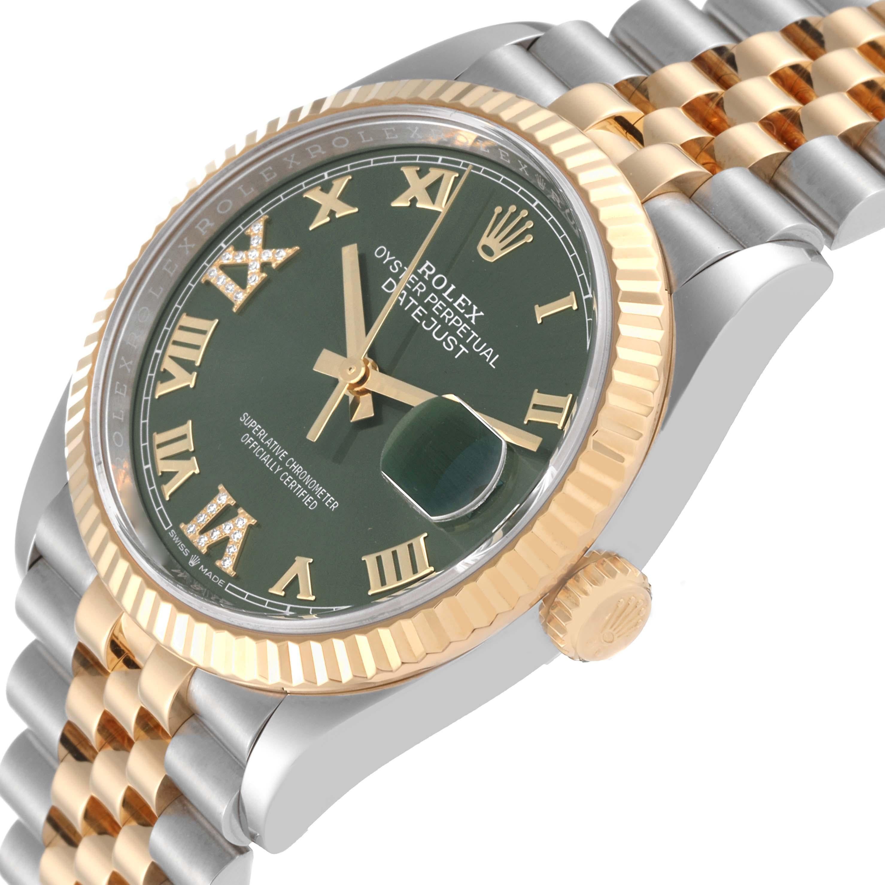 Rolex Datejust Steel Yellow Gold Green Diamond Dial Mens Watch 126233 Box Card 2