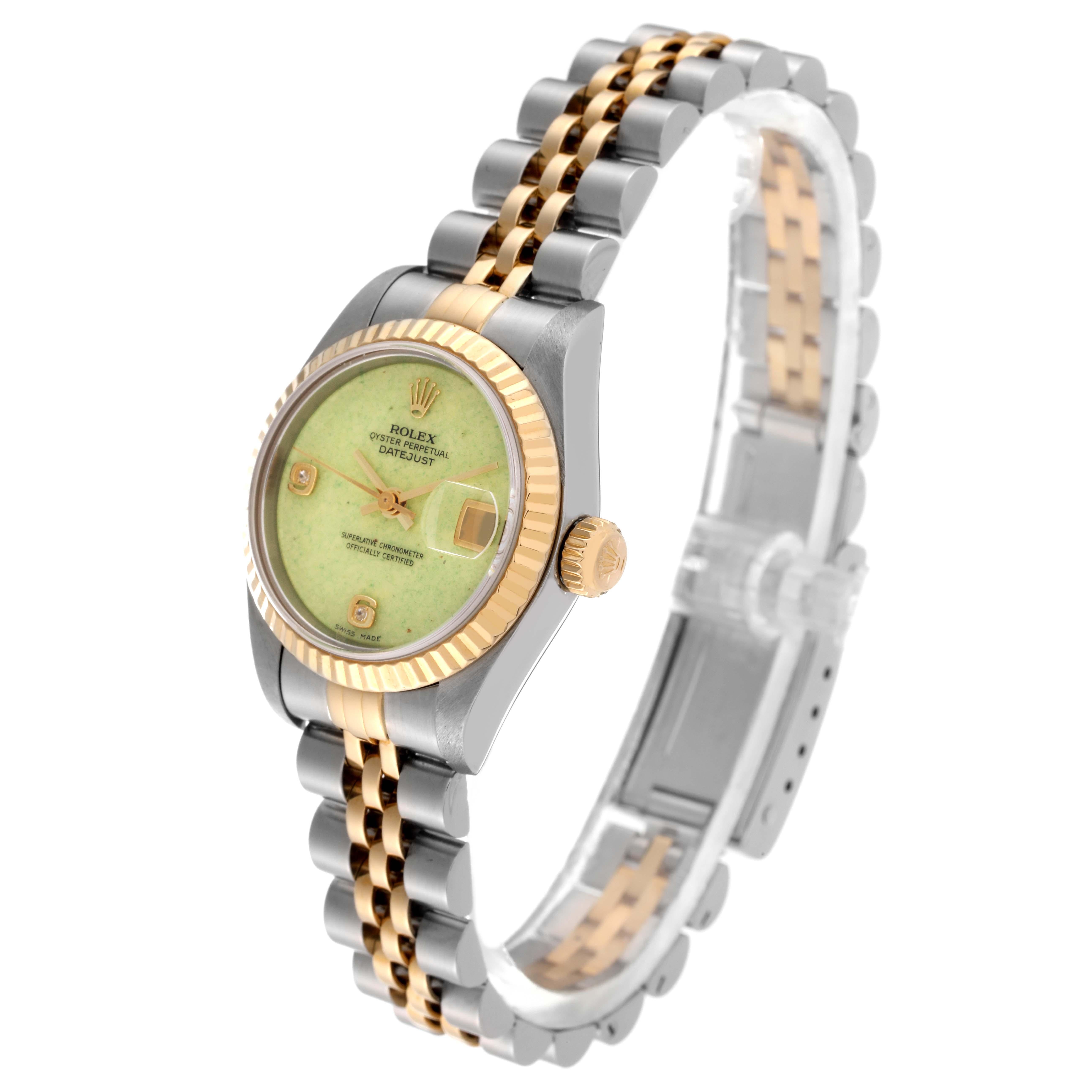 Rolex Datejust Steel Yellow Gold Green Jadeite Diamond Ladies Watch 79173 For Sale 3