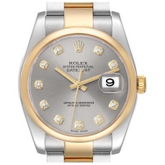 Rolex Datejust Steel Yellow Gold Grey Diamond Dial Mens Watch 116203 Box Card