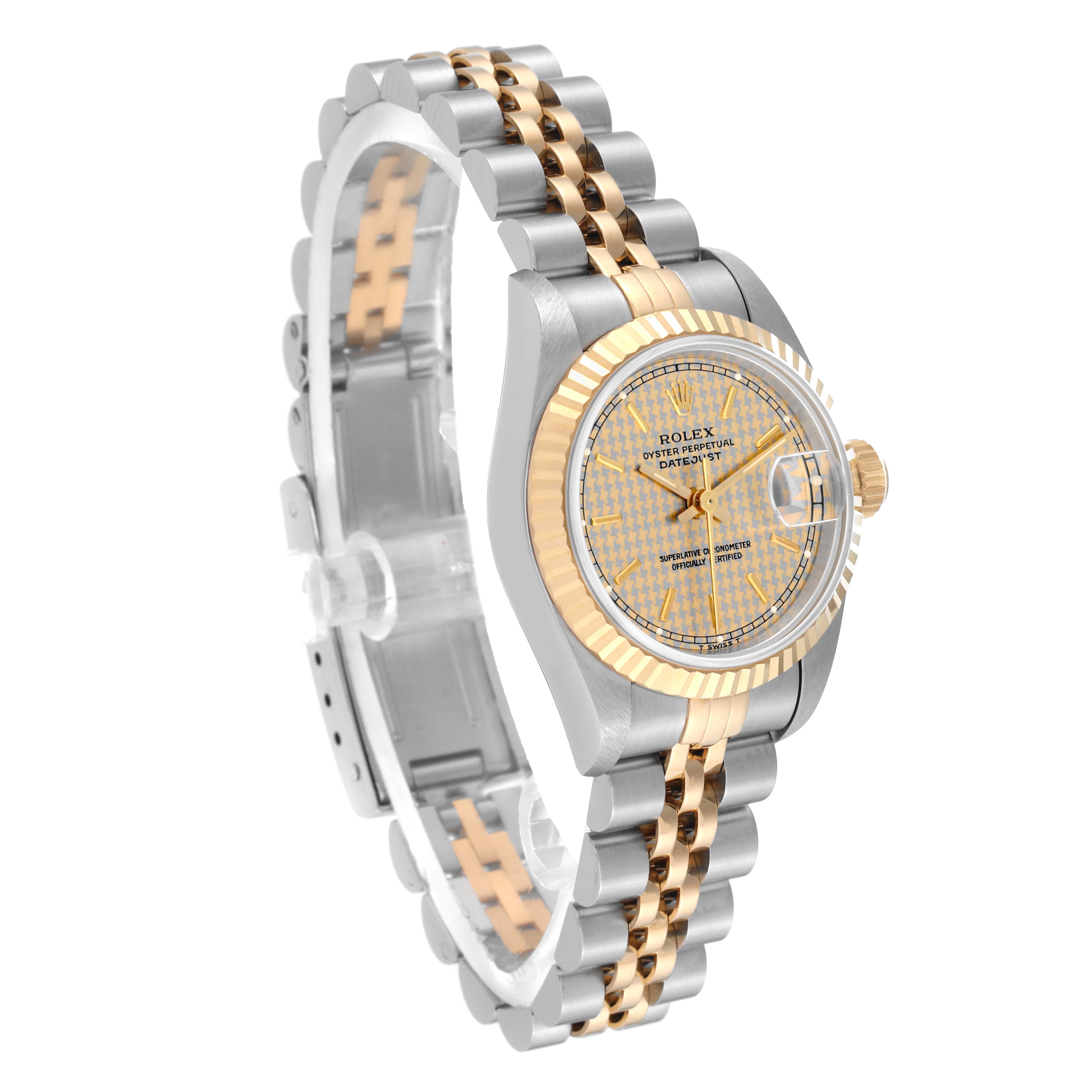 Rolex Datejust Steel Yellow Gold Houndstooth Dial Ladies Watch 69173 For Sale 6