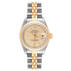 Rolex Datejust Steel Yellow Gold Houndstooth Dial Ladies Watch 69173