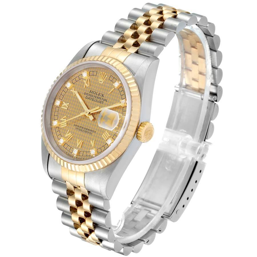 Rolex Datejust Steel Yellow Gold HoundsTooth Diamond Men's Watch 16233 In Excellent Condition In Atlanta, GA
