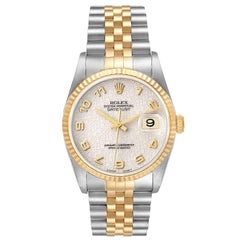 Rolex Datejust Steel Yellow Gold Ivory Anniversary Dial Mens Watch 16233