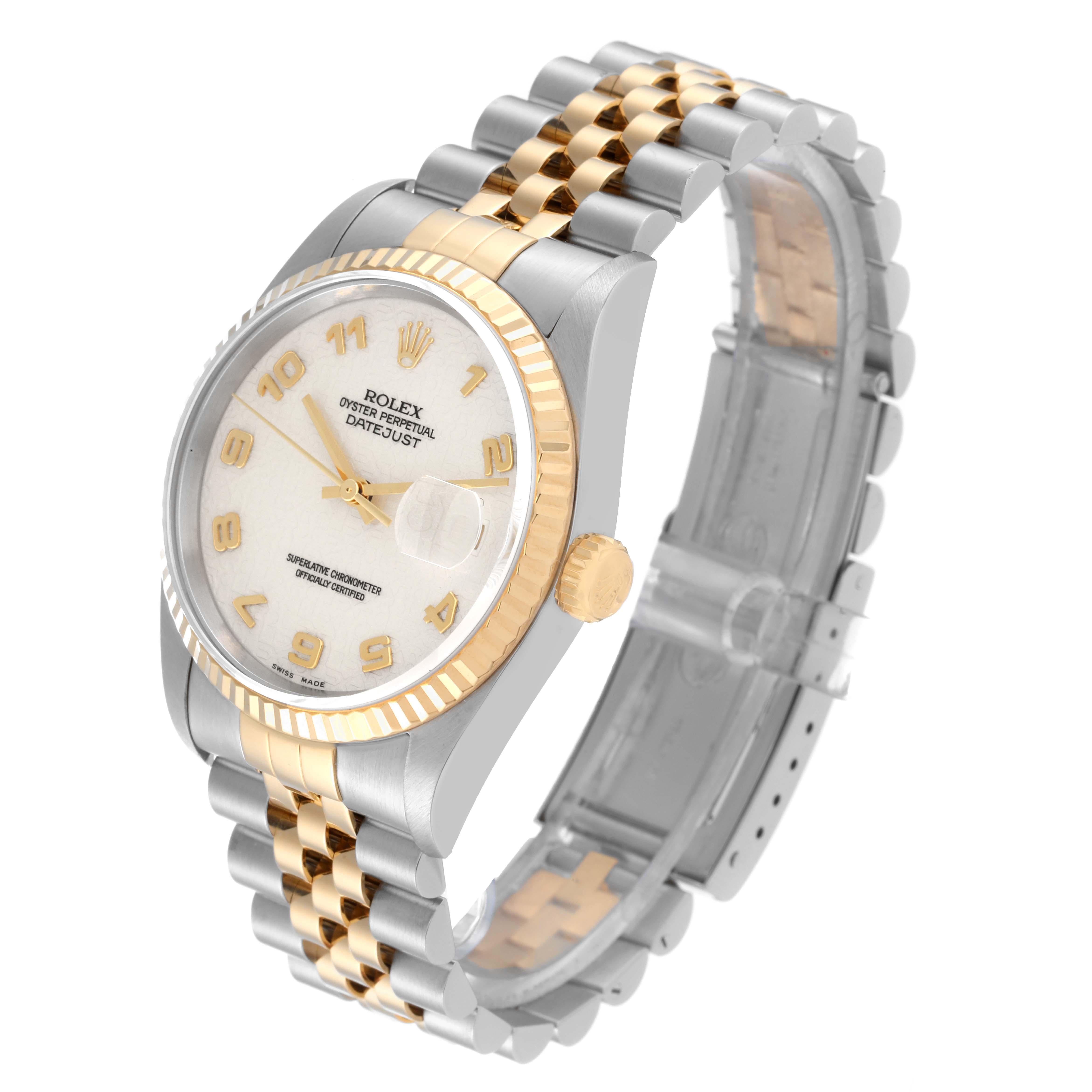 Rolex Datejust Steel Yellow Gold Ivory Anniversary Dial Mens Watch 16233 In Excellent Condition For Sale In Atlanta, GA