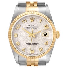 Rolex Datejust Steel Yellow Gold Ivory Anniversary Dial Mens Watch 16233