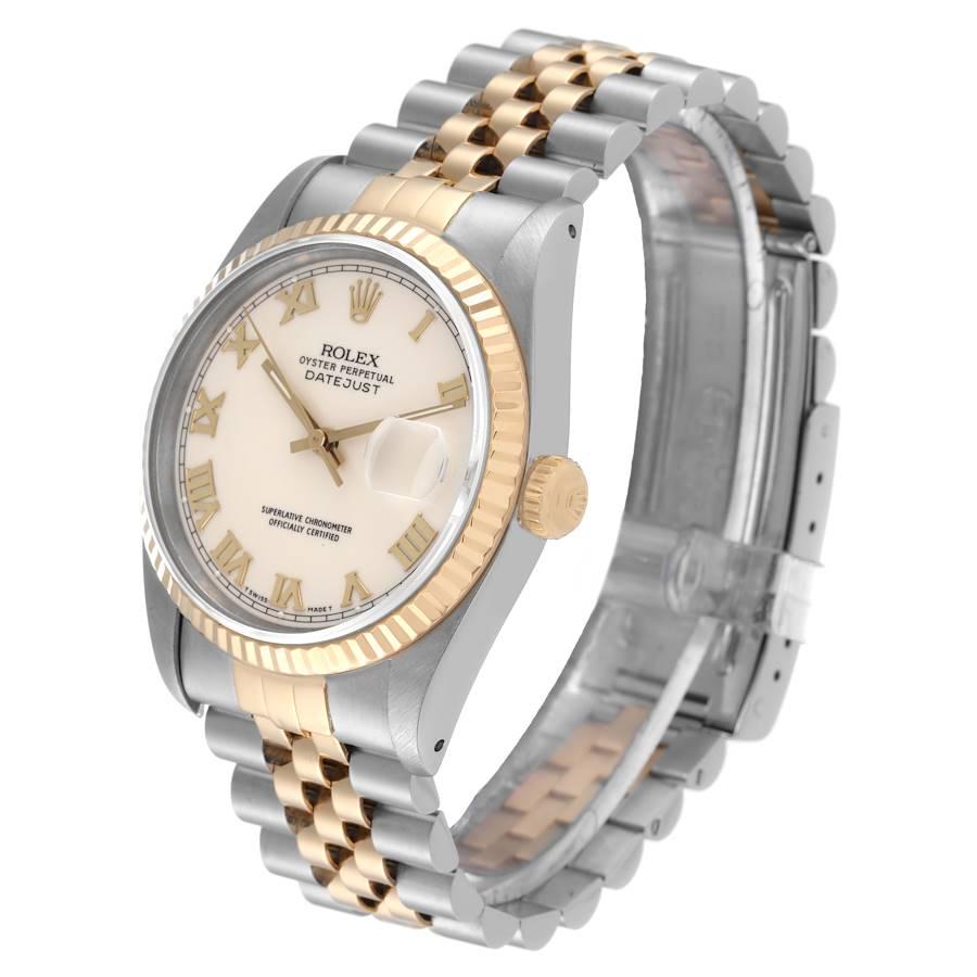 Rolex Datejust Steel Yellow Gold Ivory Dial Mens Watch 16233 In Excellent Condition In Atlanta, GA