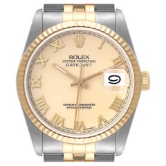 Rolex Datejust Steel Yellow Gold Ivory Dial Mens Watch 16233
