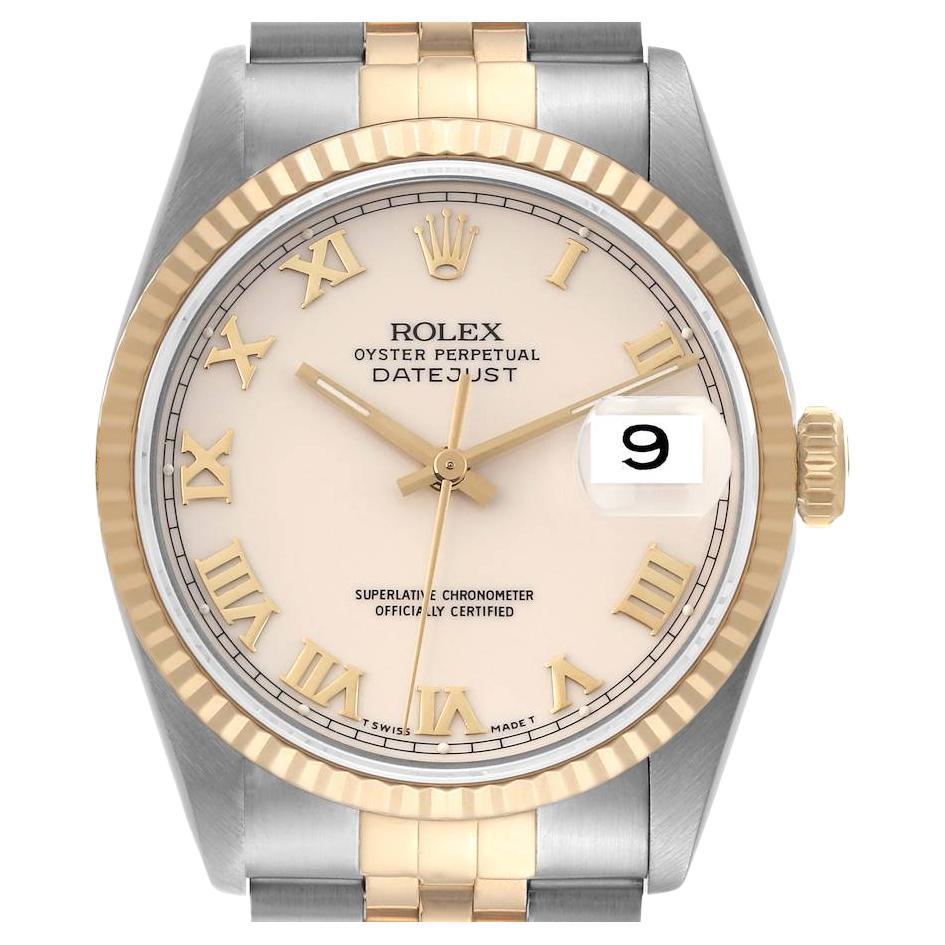 Rolex Datejust Steel Yellow Gold Ivory Dial Mens Watch 16233
