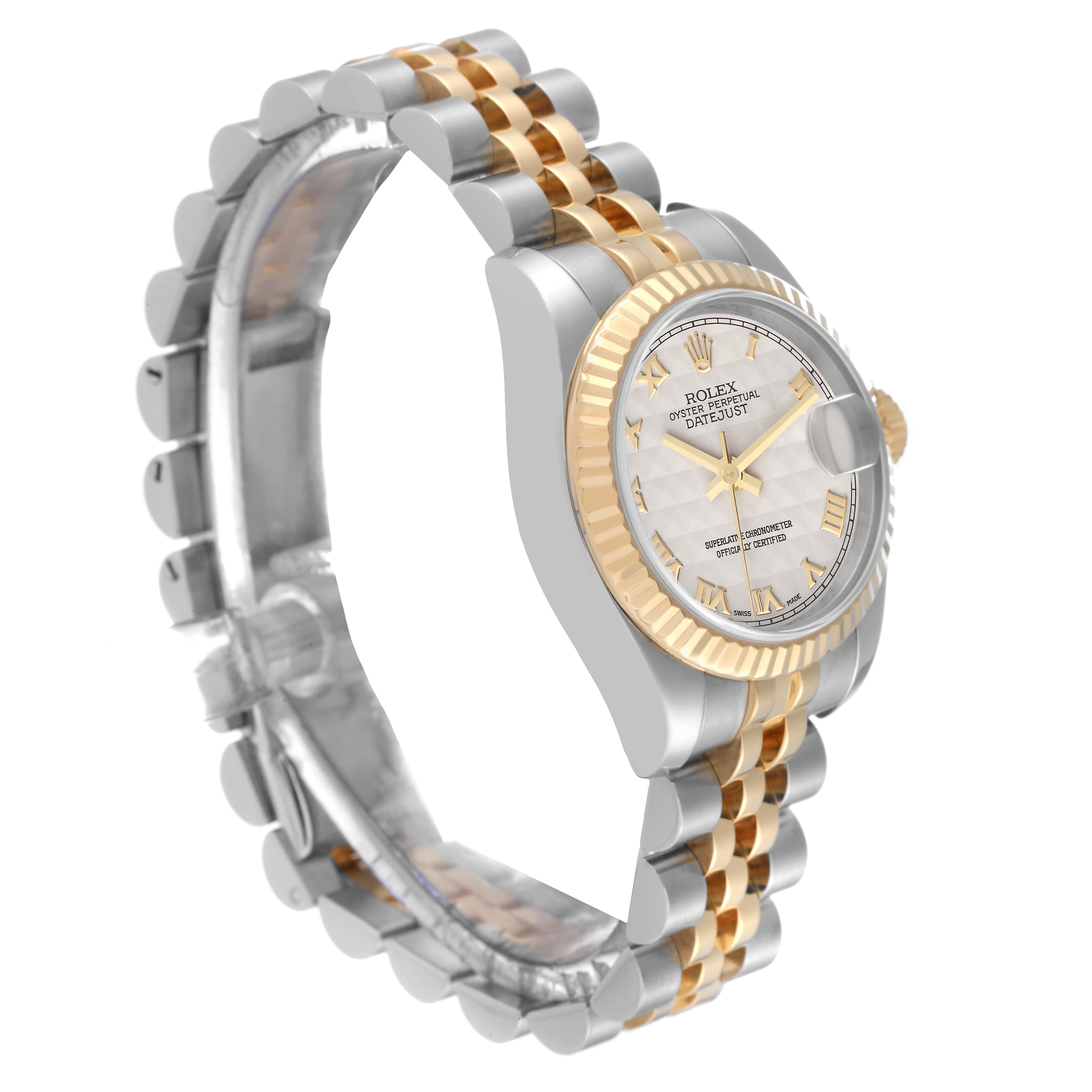 Rolex Datejust Steel Yellow Gold Ivory Pyramid Dial Ladies Watch 179173 In Excellent Condition For Sale In Atlanta, GA