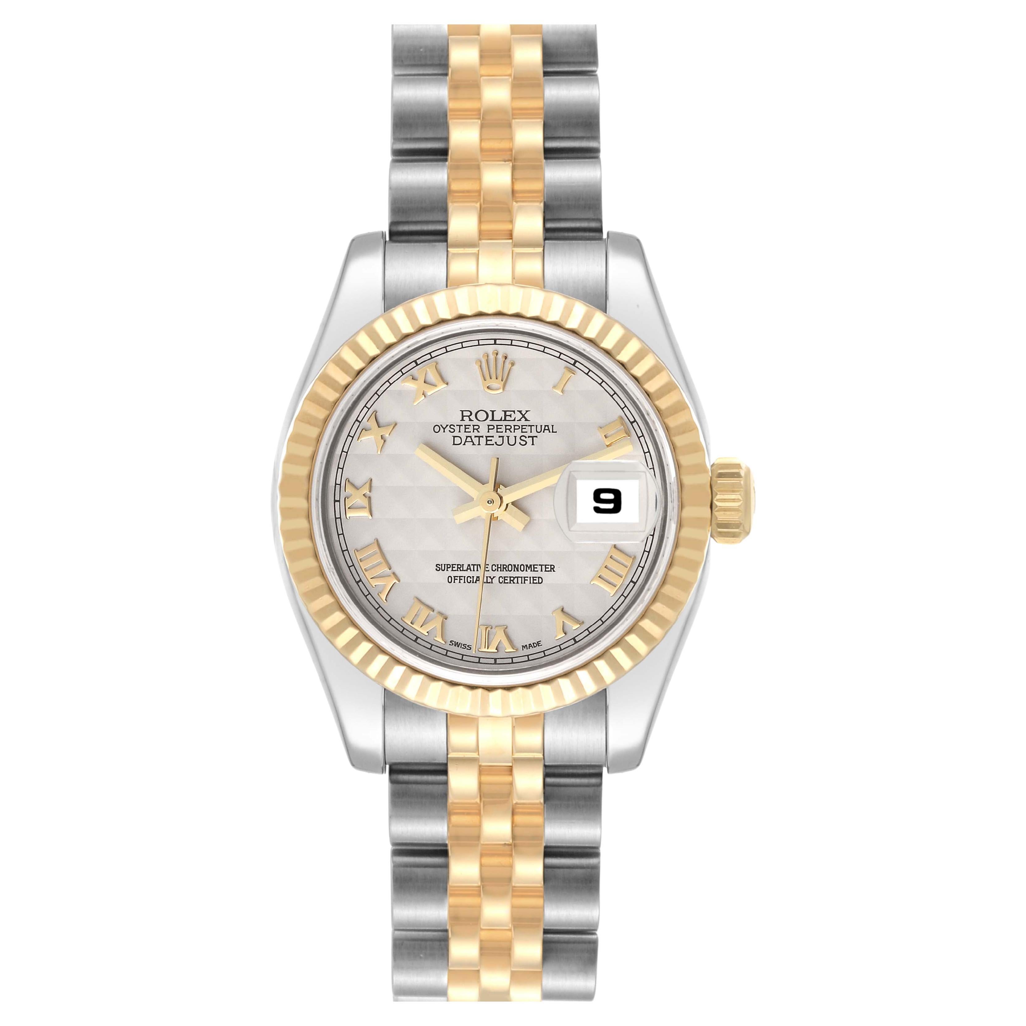Rolex Datejust Steel Yellow Gold Ivory Pyramid Dial Ladies Watch 179173 For Sale