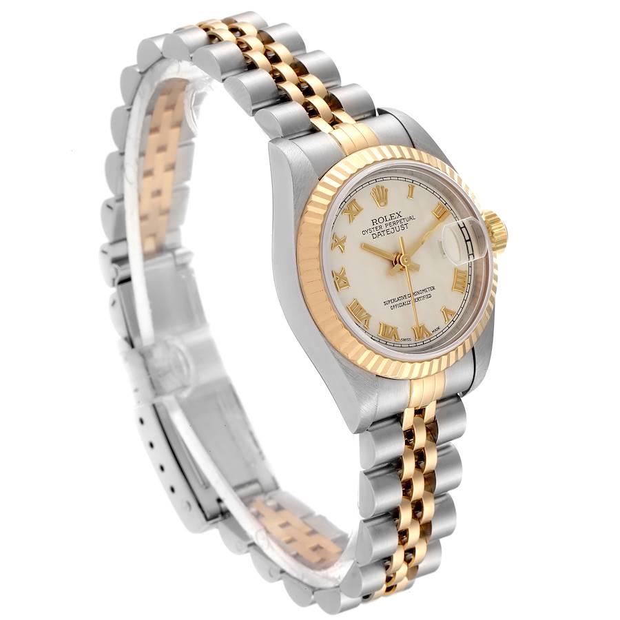 Rolex Datejust Steel Yellow Gold Ivory Pyramid Dial Ladies Watch 69173 In Excellent Condition In Atlanta, GA