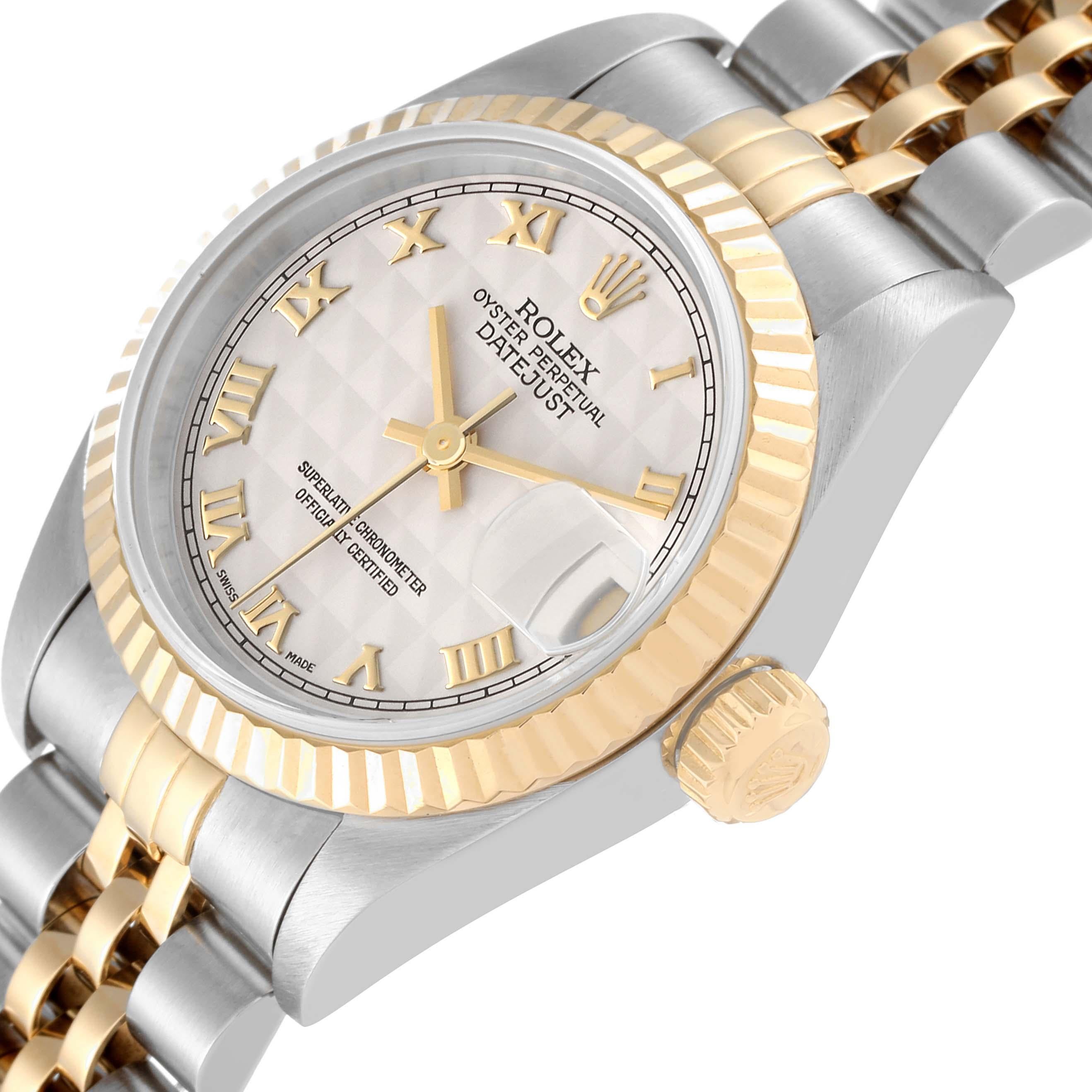 Women's Rolex Datejust Steel Yellow Gold Ivory Pyramid Dial Ladies Watch 69173