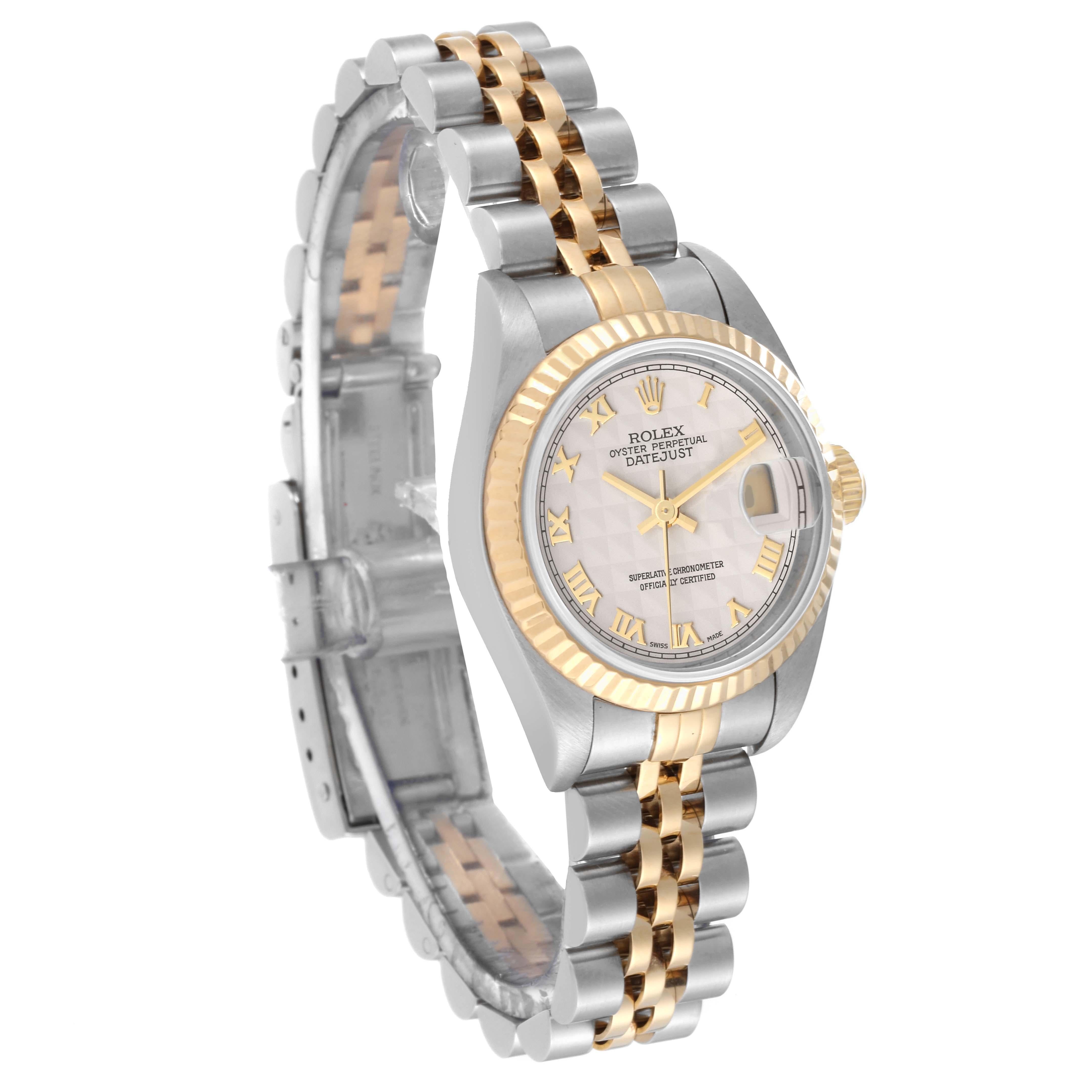 Rolex Datejust Steel Yellow Gold Ivory Pyramid Dial Ladies Watch 79173 In Excellent Condition In Atlanta, GA