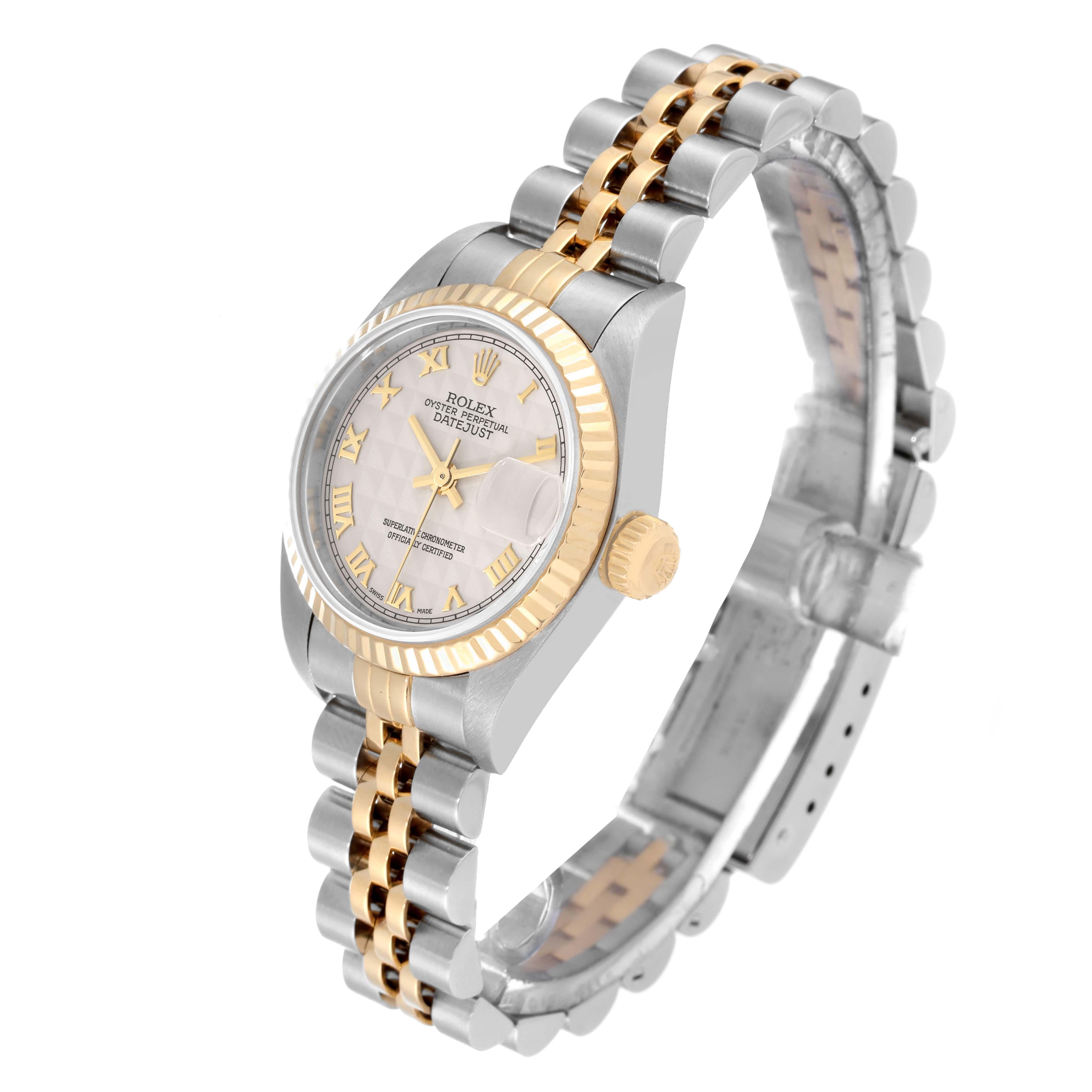 Women's Rolex Datejust Steel Yellow Gold Ivory Pyramid Dial Ladies Watch 79173