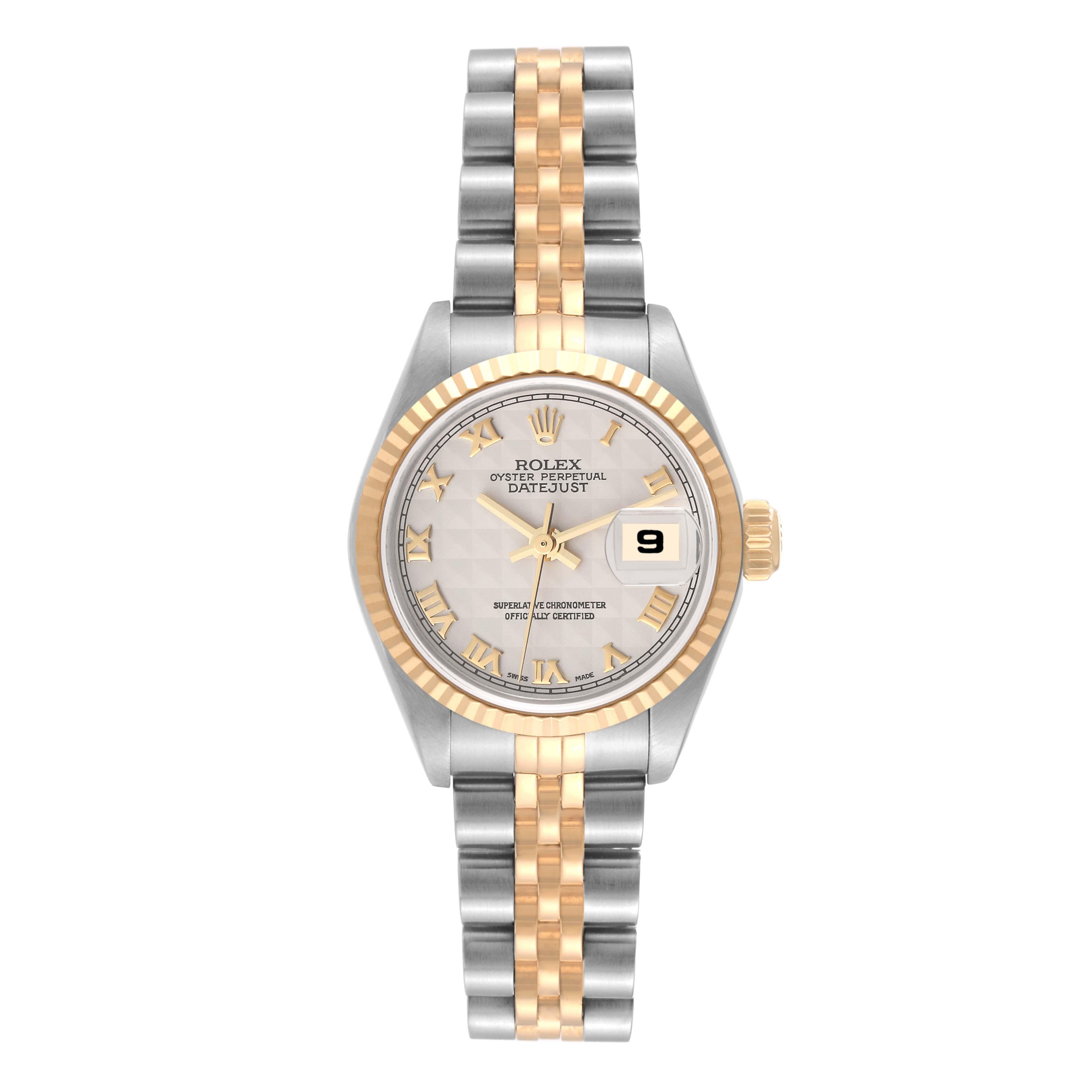Rolex Datejust Steel Yellow Gold Ivory Pyramid Dial Ladies Watch 79173 1