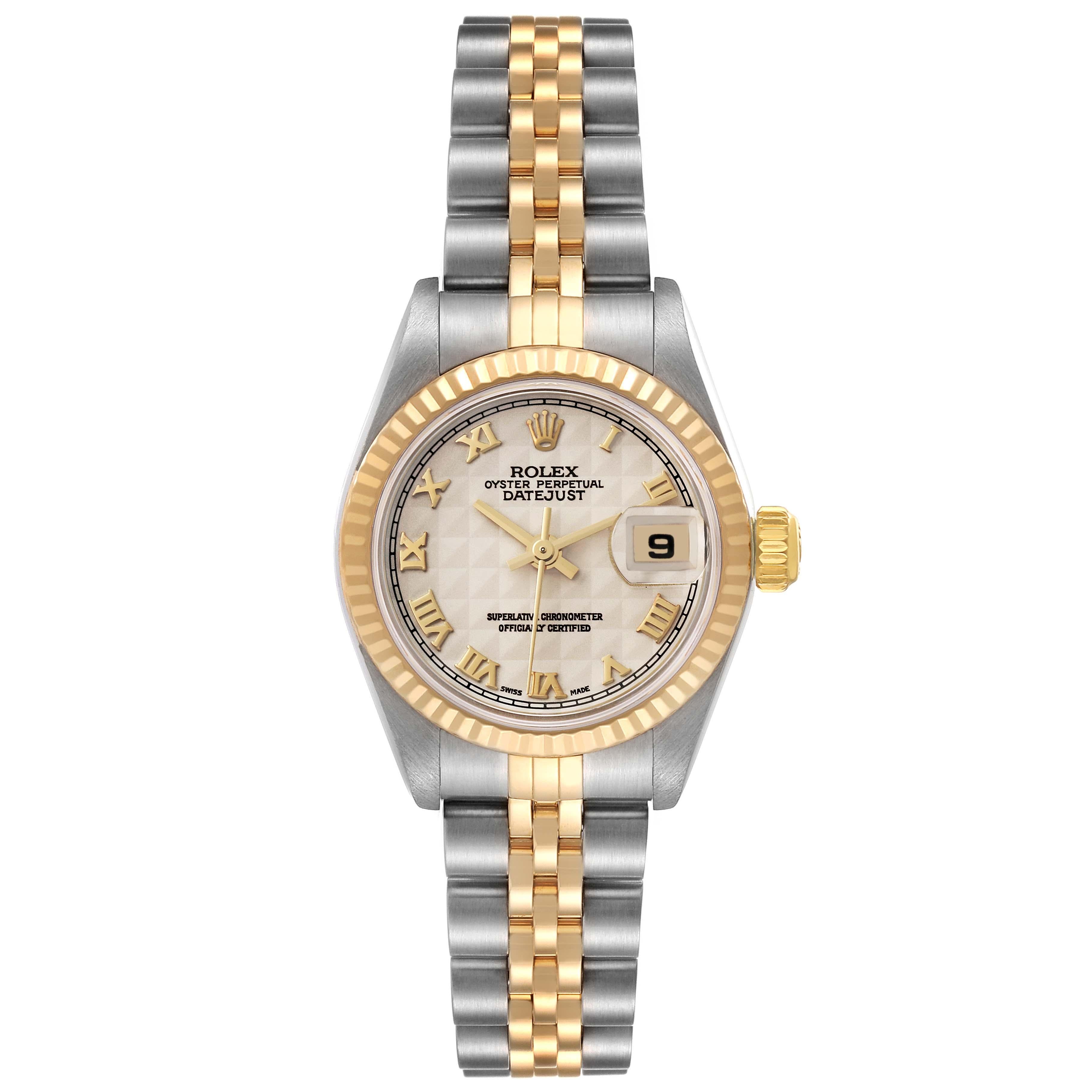 Rolex Datejust Steel Yellow Gold Ivory Pyramid Dial Ladies Watch 79173 1