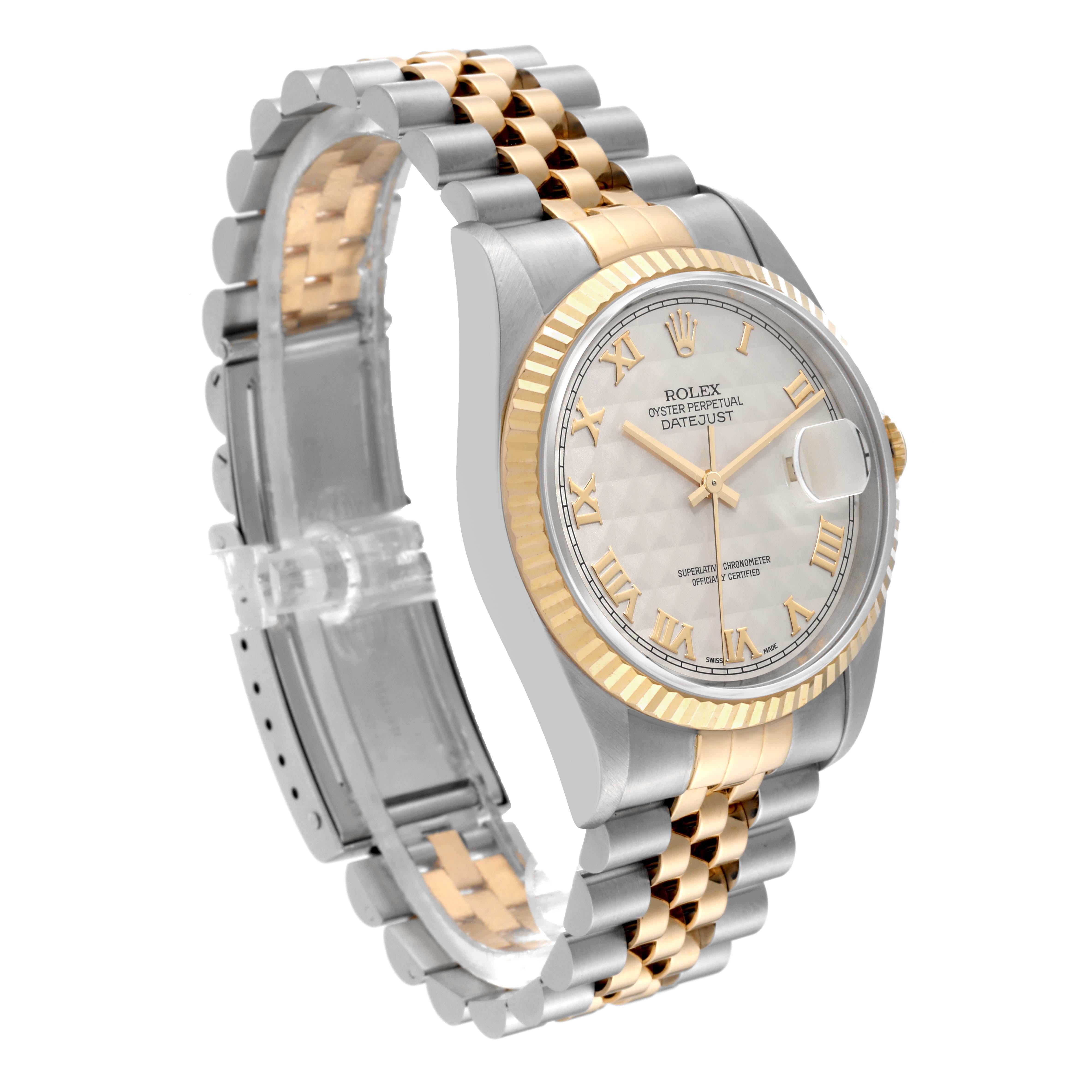 Rolex Datejust Steel Yellow Gold Ivory Pyramid Dial Mens Watch 16233 Box Papers en vente 8