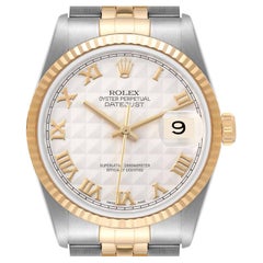 Rolex Datejust Steel Yellow Gold Ivory Pyramid Dial Mens Watch 16233
