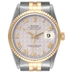 Vintage Rolex Datejust Steel Yellow Gold Ivory Pyramid Dial Mens Watch 16233