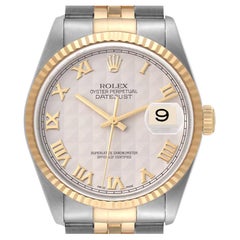 Rolex Datejust Steel Yellow Gold Ivory Pyramid Dial Mens Watch 16233