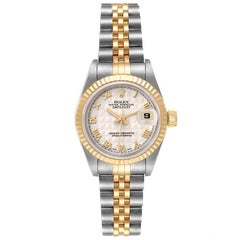 Rolex Datejust Steel Yellow Gold Ivory Pyramid Dial Watch 69173