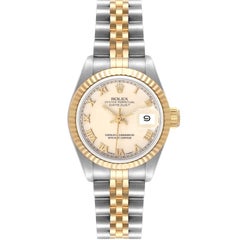 Rolex Datejust Steel Yellow Gold Ivory Roman Dial Ladies Watch 69173