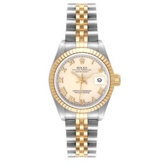 Rolex Datejust Steel Yellow Gold Ivory Roman Dial Ladies Watch 69173