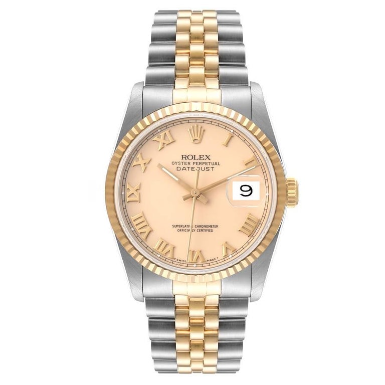 Rolex Datejust Steel Yellow Gold Ivory Roman Dial Mens Watch 16233 For ...