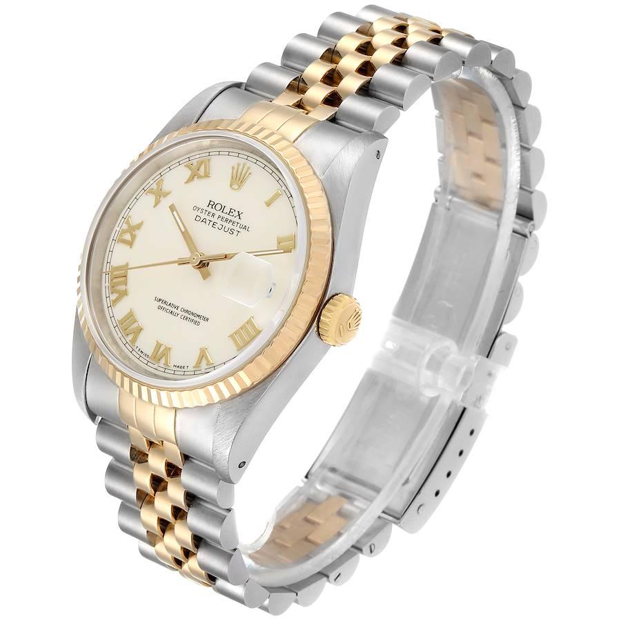 Rolex Datejust Steel Yellow Gold Ivory Roman Dial Men's Watch 16233 For Sale 1