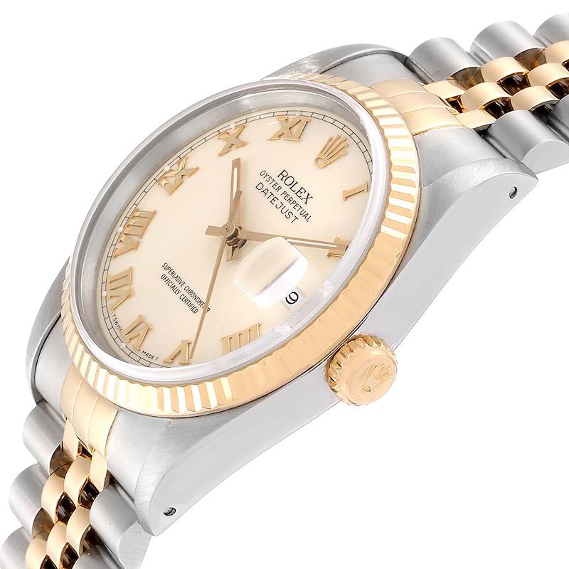 Rolex Datejust Steel Yellow Gold Ivory Roman Dial Men's Watch 16233 For Sale 2