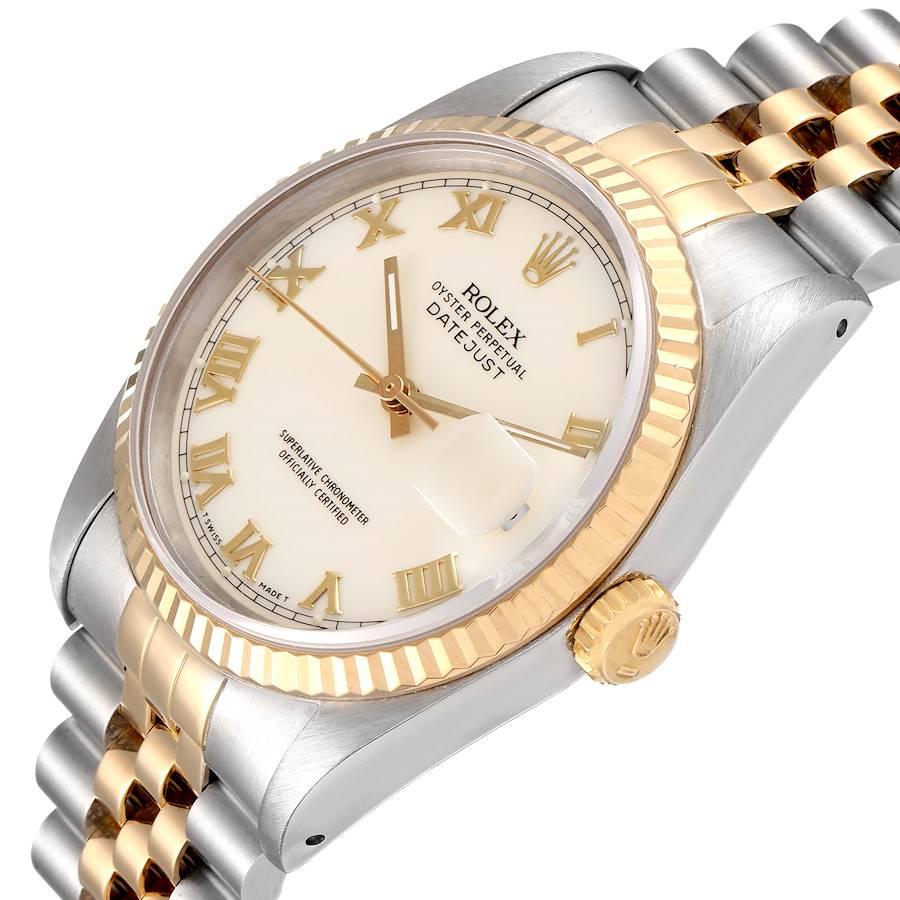 Rolex Datejust Steel Yellow Gold Ivory Roman Dial Men's Watch 16233 2