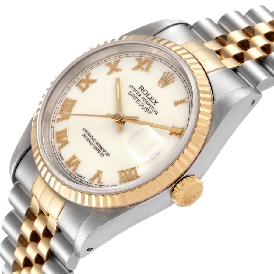 Men's Rolex Datejust Steel Yellow Gold Ivory Roman Dial Mens Watch 16233 For Sale