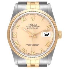 Rolex Datejust Steel Yellow Gold Ivory Roman Dial Mens Watch 16233