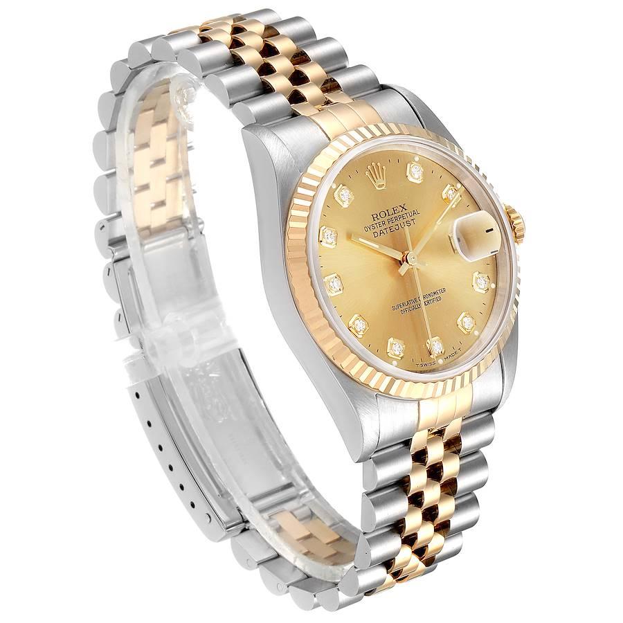Rolex Datejust Steel Yellow Gold Jubilee Diamond Dial Men’s Watch 16233 In Excellent Condition For Sale In Atlanta, GA