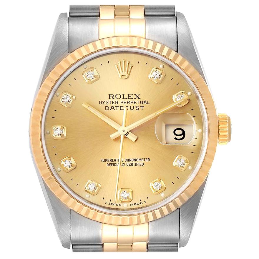 Rolex Datejust Steel Yellow Gold Jubilee Diamond Dial Men’s Watch 16233 For Sale