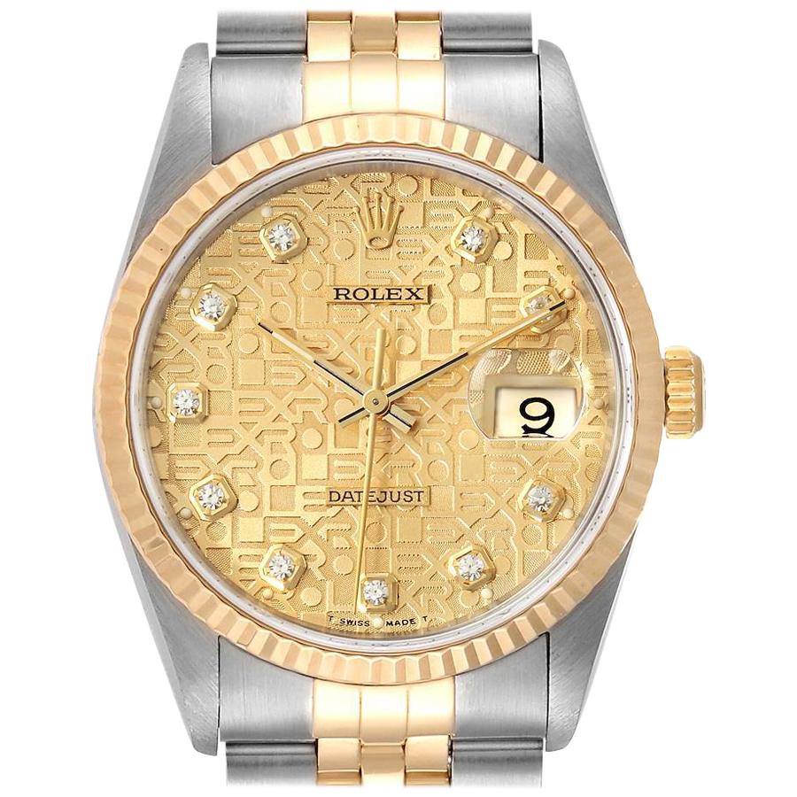 Rolex Datejust Steel Yellow Gold Jubilee Diamond Dial Men's Watch 16233 For Sale