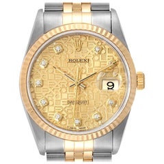Rolex Datejust Steel Yellow Gold Jubilee Diamond Dial Men's Watch 16233