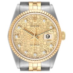 Rolex Datejust Steel Yellow Gold Jubilee Diamond Dial Mens Watch 16233