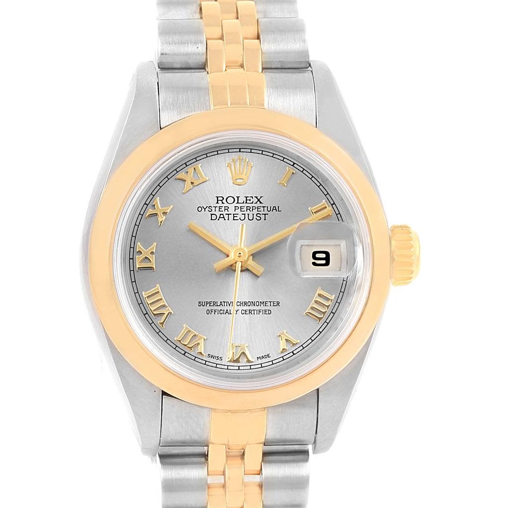 Rolex Datejust Steel Yellow Gold Ladies Watch 79163 Box Papers. Officially certified chronometer automatic self-winding movement. Stainless steel oyster case 26.0 mm in diameter. Rolex logo on a 18k yellow gold crown. 18k yellow gold smooth bezel.