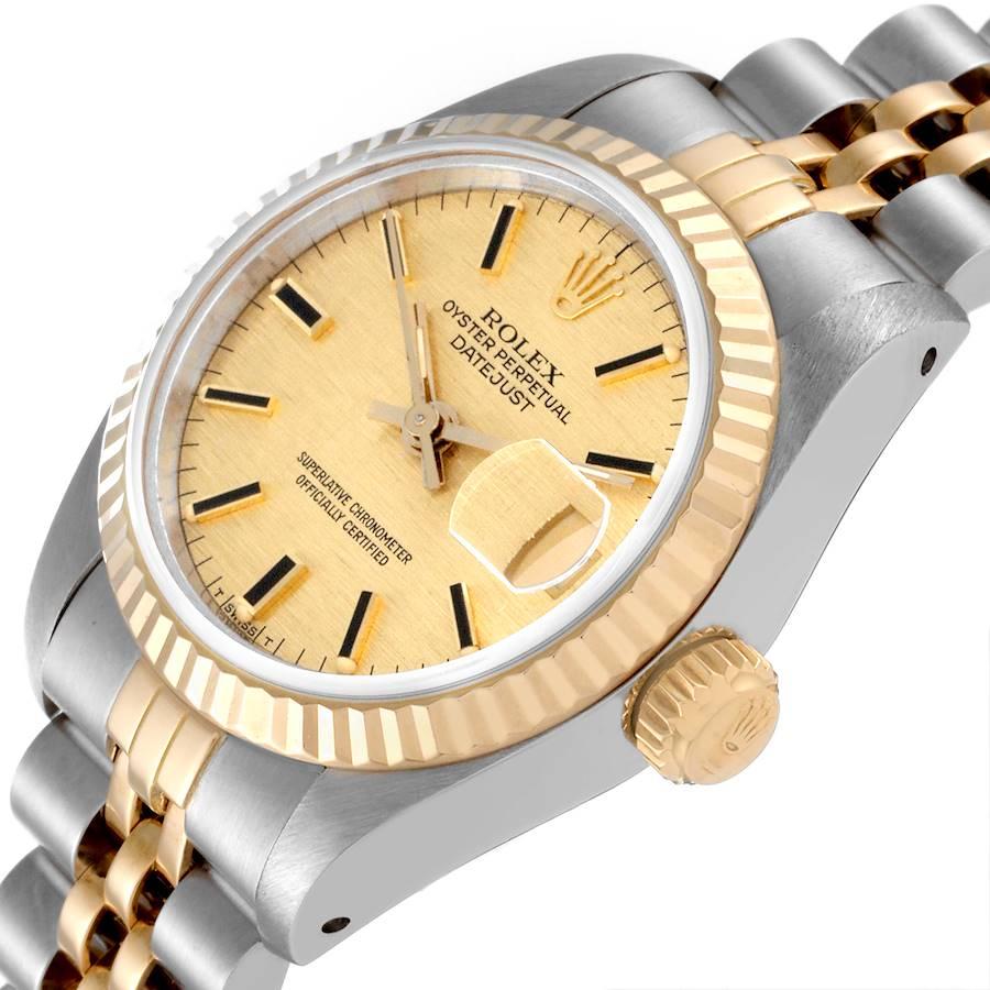 Rolex Datejust Steel Yellow Gold Linen Dial Fluted Bezel Ladies Watch 69173 In Excellent Condition For Sale In Atlanta, GA